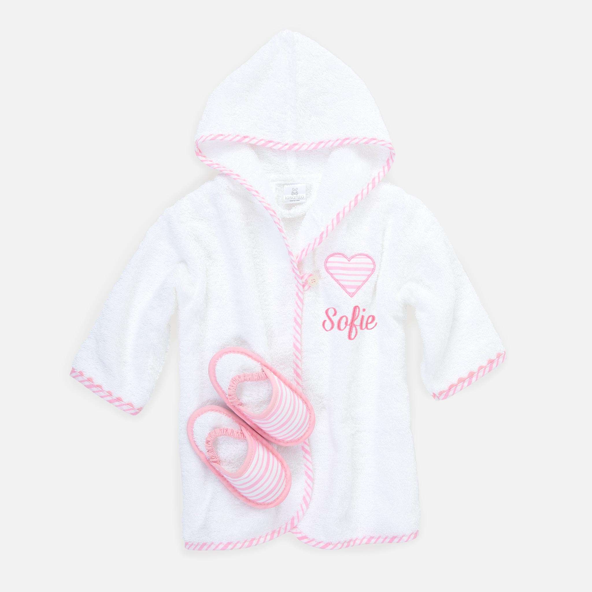 Bademantel 0-6 Monate + Schühchen, Ballon Pink
