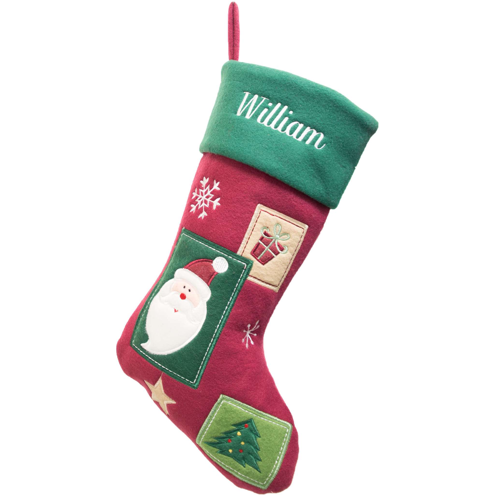 Weihnachtsstrumpf Premium, traditionelles Muster, dunkelrot