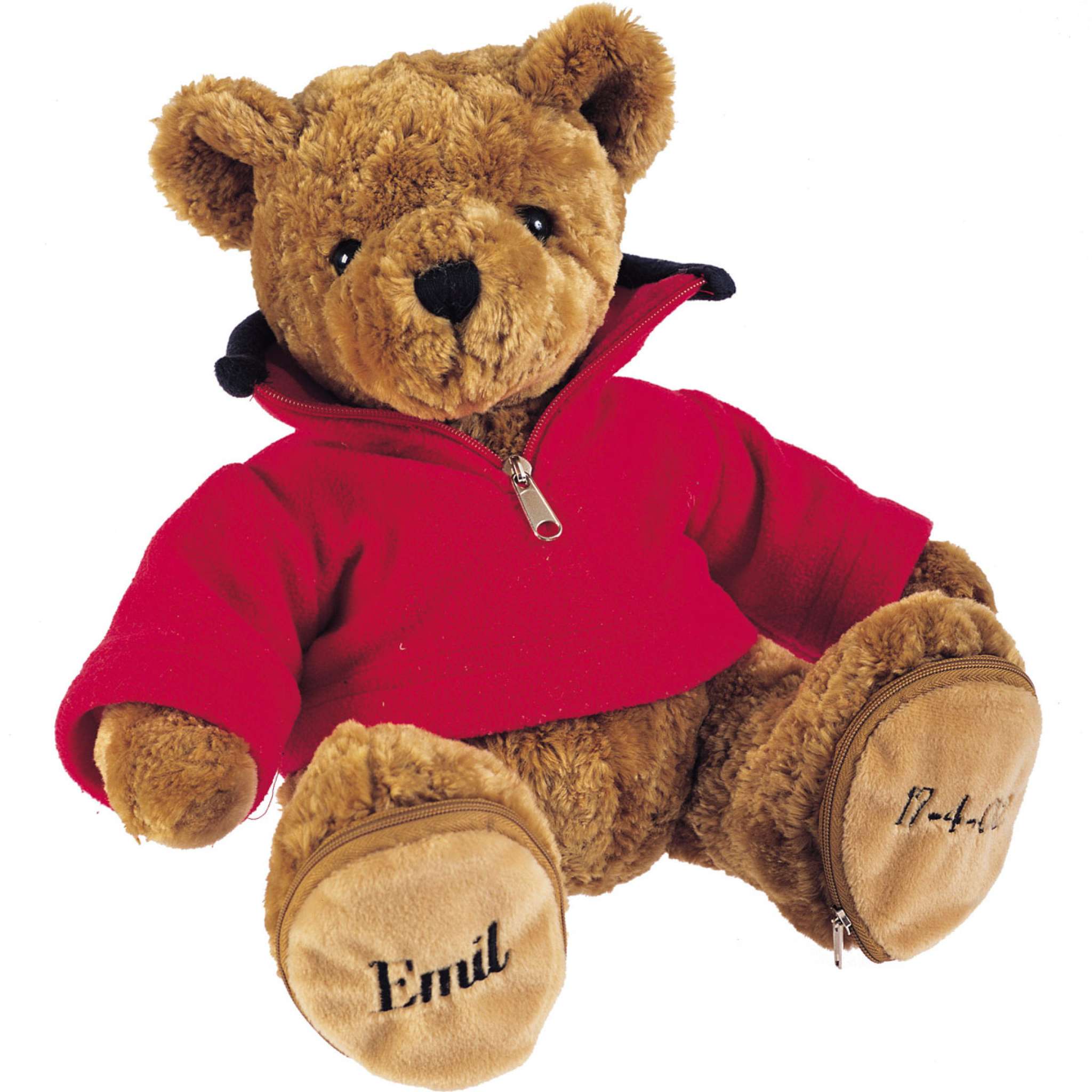 Teddybär mit rotem Fleecepullover